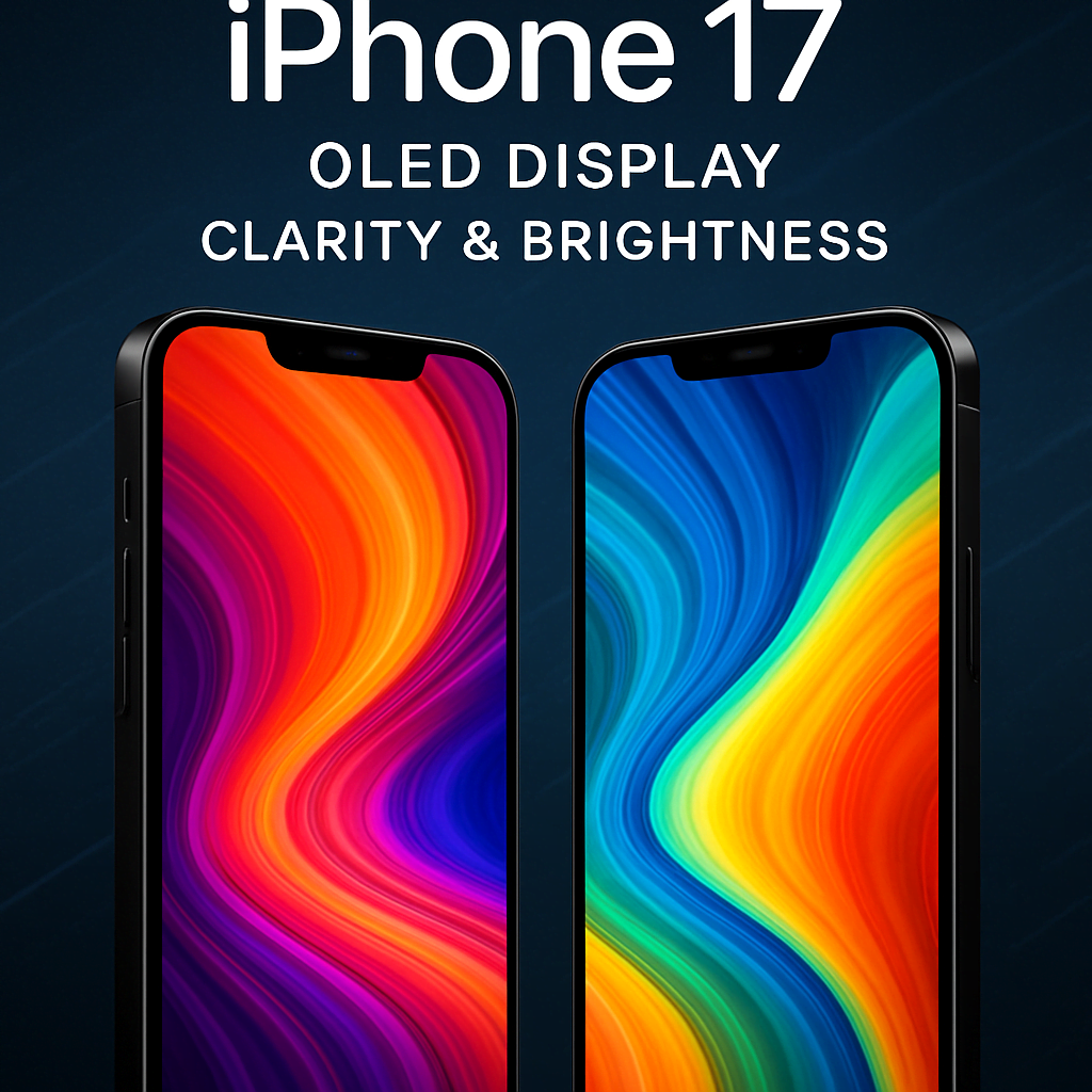 Close-up of iPhone 17 series OLED screens with vibrant colors and smooth scrolling animation highlighting display clarity and 120Hz refresh rate.