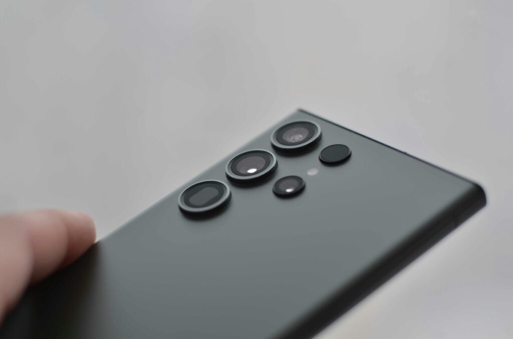 Samsung Galaxy S25 Ultra Detailed close-up of smartphone camera lenses, ideal for tech visuals.