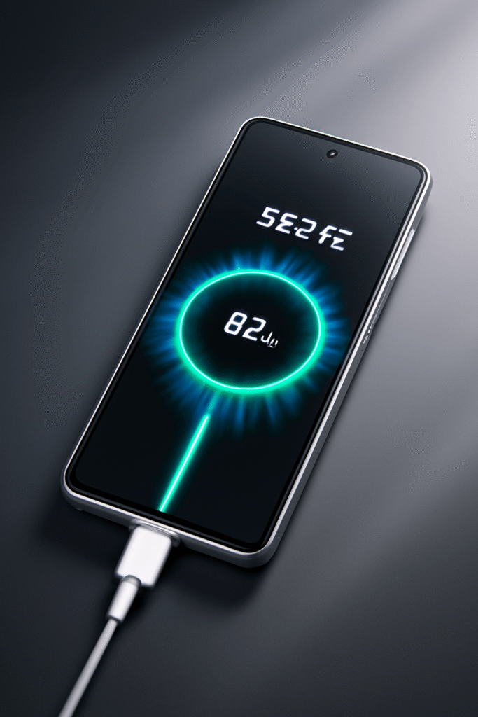 Samsung Galaxy S25 FE smartphone showing battery charging animation and fast charging indicators with a sleek, modern background
